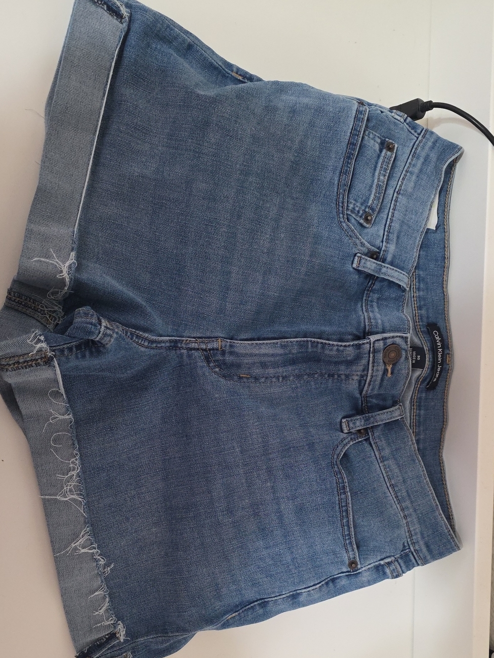 Calvin Klein Light Blue Frayed Hem Denim Shorts